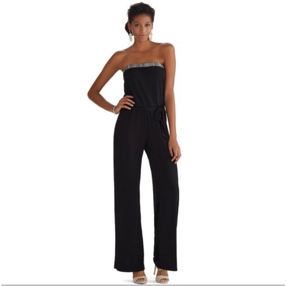 WHITE HOUSE | BLACK MARKET | WOMEN BLACK STRAPLESS EMBELLISHED JUMPSUIT SIZE 4